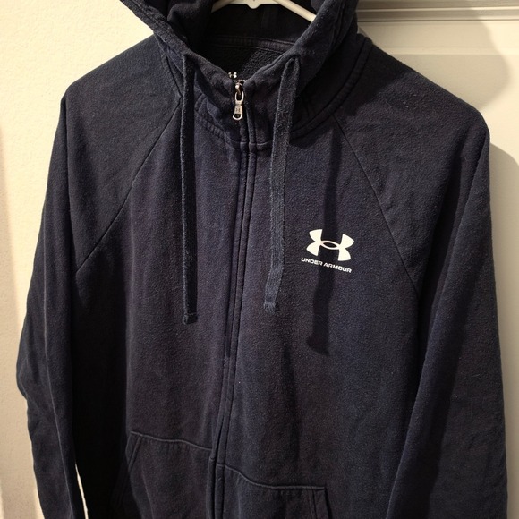 Under Armour Other - Under Armour Mens Rival Fleece Full Zip Hoodie Navy Blue Small Loose Fit Logo